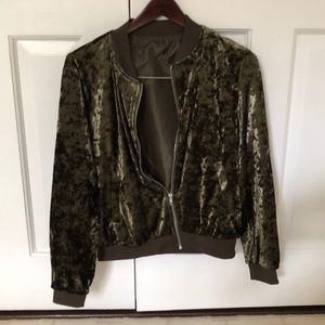 Velvet olive bomber jacket
